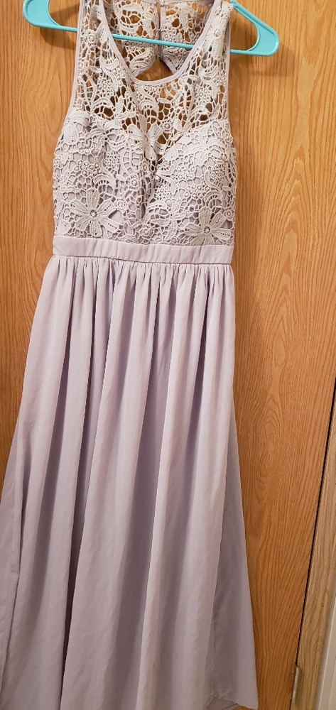 Taupe lace top floor length dress